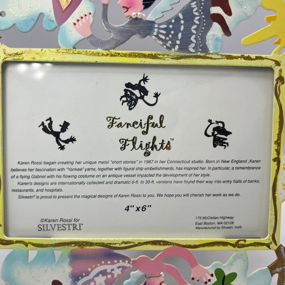 Karen Rossi Fanciful Flights Photo Frame 4x6 Metal Whimsical Folk Art Signed